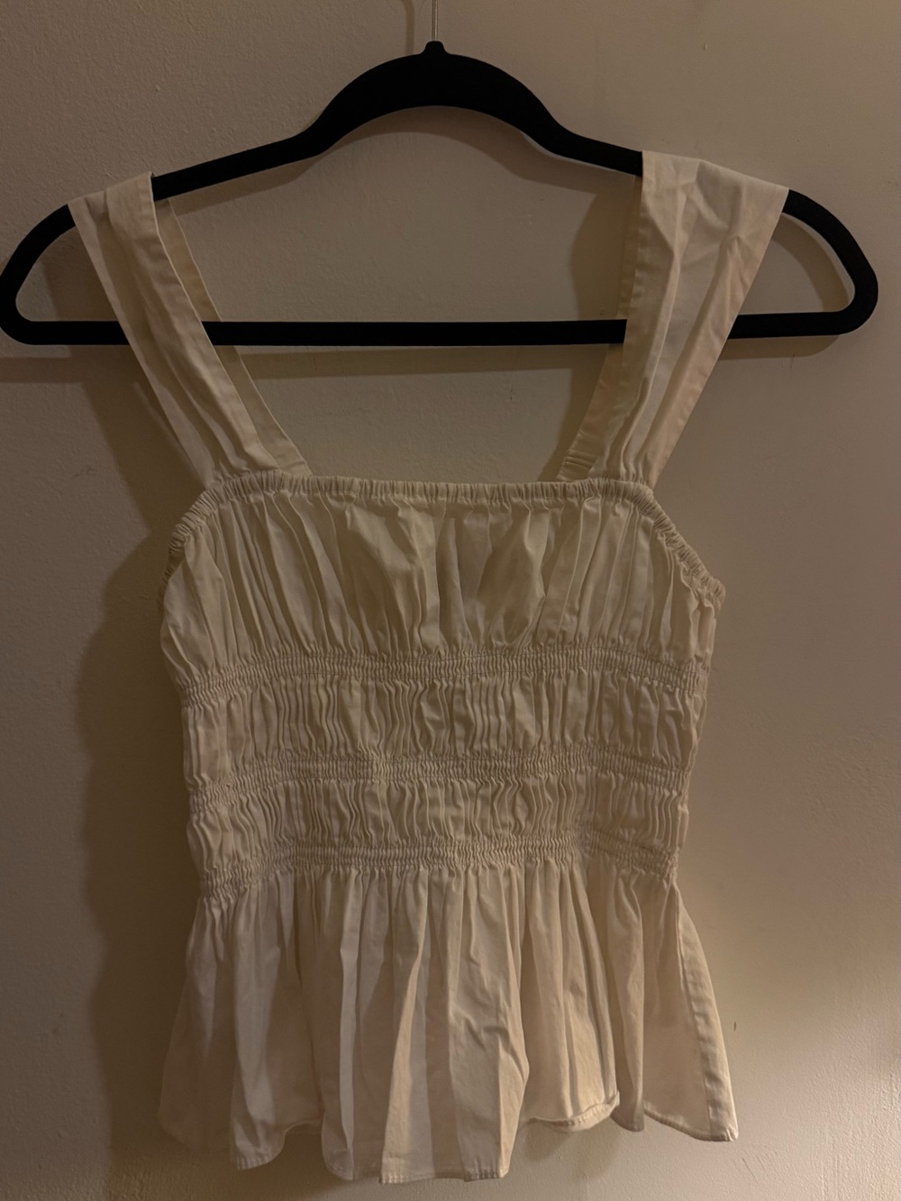 STAUD White Smocked Peplum Tank